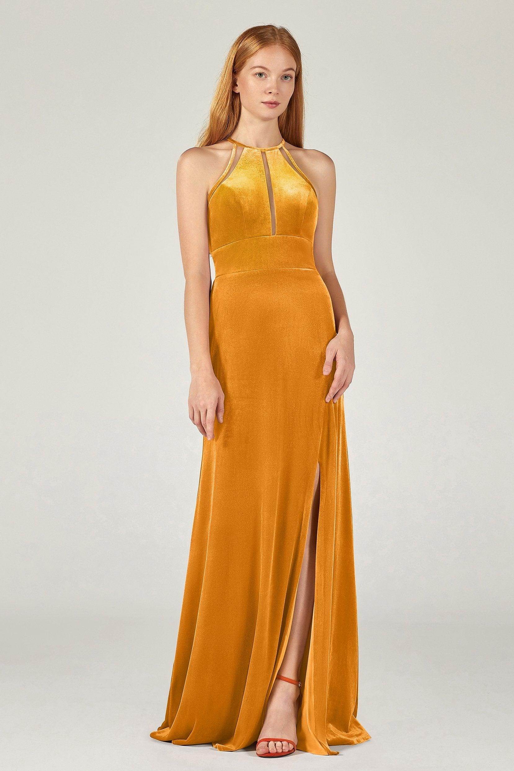 A-Line Floor Length Velvet Bridesmaid Dress Formal Dresses CB0362 - COCOMELODY